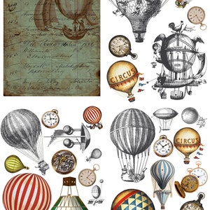 Belles and Whistles Furniture Decor Transfer Hot Air Balloons And Clocks - 24" x 32" Dixie Belle, Re-Design with Prima, Chalk Mineral Paint