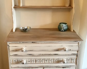 SOLD Please contact for custom orders - Shabby chic country style distressed Dresser, Sideboard Storage. Clotted cream Annie Sloan Old white