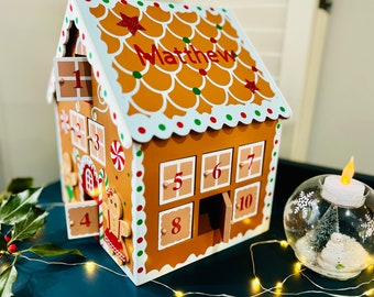 Gingerbread House Advent Calendar, candy cane, countdown to Christmas, refillable, recyclable, Christmas Eve, 1st December