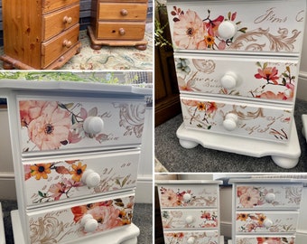 SOLD Set of 2 bedside tables, chest of drawers, storage, bedroom, side tables, floral, Dixie belle fluff, redesign with prima rose
