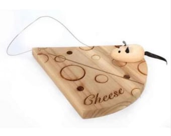 Wooden cheeseboard and mouse, serving platter, wire cheese cutter, decoration, display, cheese and wine party
