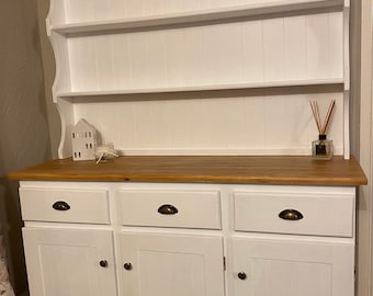 SOLD Pine Welsh dresser, triple cupboard, top and bottom, complete unit, hand painted, Frenchic whitey white