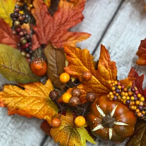 Fall, Autumn, artificil wreath decoration, rattan, wall or door hung, berry, pumpkin maple leaf design, large garland ornament, thanksgiving image 4