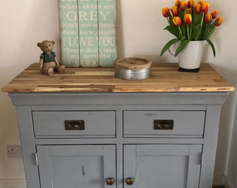 SOLD Hardwood sideboard, Oak, storage unit, anthracite grey, shabby chic, hand painted, annie sloan, clear wax, dead flat varnish