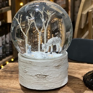 Pre order - Musical Water Snow globe, deers, fireplace, decoration, enchanted forest, winter wonderland, we wish you a merry Christmas