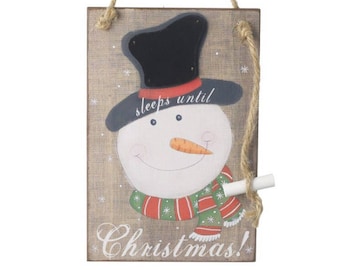 Christmas chalk board, December countdown, sleeps until christmas, frosty the snowman, wooden wall hanging decoration