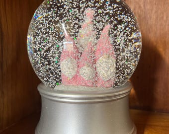 Gonk snow globe, pink & silver, Christmas, magical, waterball, home decor, snow scene, personalised, winter wonderland