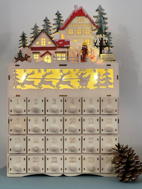 Christmas Wooden Light up Advent Calendar, Adult Children Alike, Countdown,  December 1st, Reindeer, Santas Sleigh, Village, Wood Keepsake - Etsy