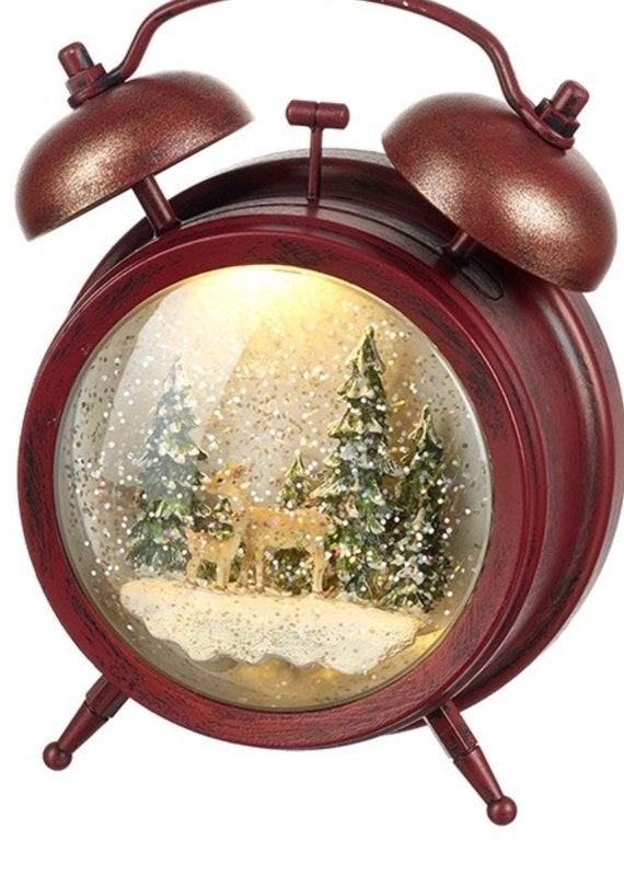 Light Up Clock Snowglobe With Deer Water Globe Glass Etsy