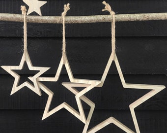 Wooden stars set of 4, outlined and block, living room wall decor, man cave, she shed, natural wood, can be customised