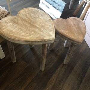 Set of 2 wooden heart shape stacking stools / side tables / kids step up / child&#39;s bedroom / garden seat, valentines gift, Mother’s Day