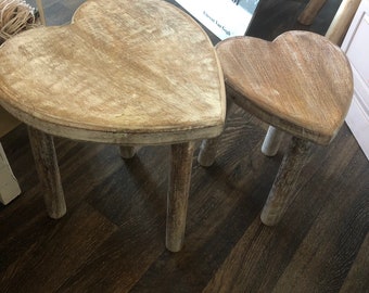 Set of 2 wooden heart shape stacking stools / side tables / kids step up / child's bedroom / garden seat, valentines gift, Mother’s Day