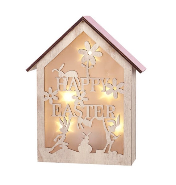 Easter Decoration Led Light Up Wooden Box Frame Rabbit Etsy