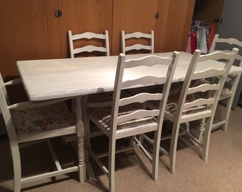 SOLD Please contact for custom orders - Dining table and 6 chairs, floral upholstry, 4 dining chairs and 2 carvers.