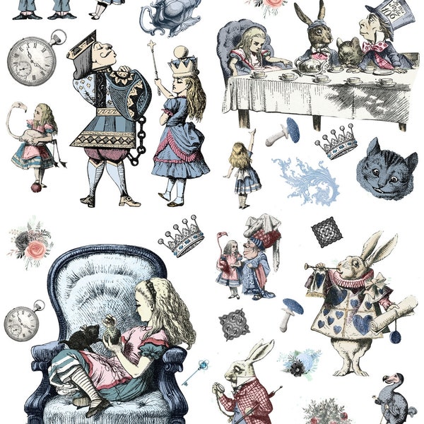 Belles and Whistles Furniture Decor Transfer ALICE IN WONDERLAND 24" x 32" Dixie Belle, Re-Design with Prima, Chalk Mineral Paint