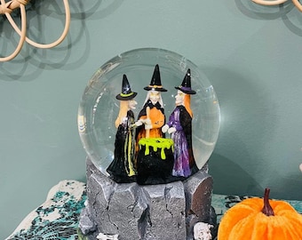 Halloween Witches Black Glitter Light Up, Snow Globe, Water Globe, Halloween Ornament, Living Room Decoration, Spooky Cauldron,