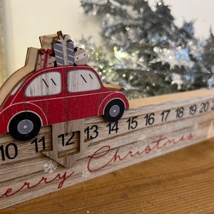 Wooden Car Advent Countdown to Christmas, Advent Calendar, Fireplace & Shelf Decoration, Family Countdown, Father Christmas