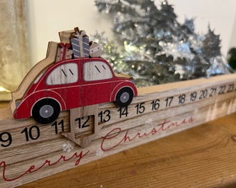 Wooden Car Advent Countdown to Christmas, Advent Calendar, Fireplace & Shelf Decoration, Family Countdown, Father Christmas