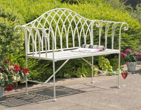 Cream Kings Vintage Metal Garden Bench Love Seat Garden Furniture Patio Bench French Style Farmhouse Outdoor Seating Etsy
