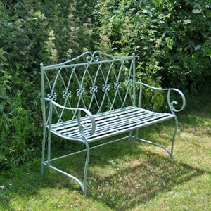 Antique Blue Vintage Metal Bench, Love Seat, Garden Furniture, patio bench, French style, farmhouse, rustic