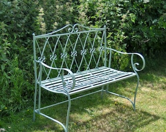 Antique Blue Vintage Metal Bench, Love Seat, Garden Furniture, patio bench, French style, farmhouse, rustic