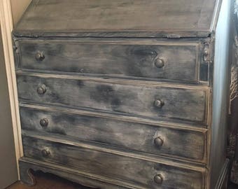 SOLD - Shabby chic solid wood bureau writing desk for office study bedroom workspace chunk pine hand painted farrow & ball Annie Sloan Waxed
