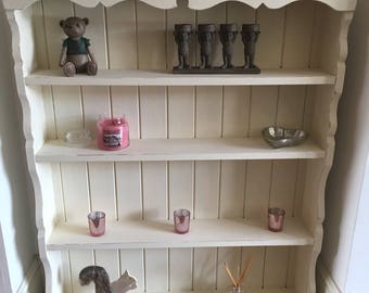 SOLD Contact for Custom Orders: Shabby Chic, Distressed, Solid Wood Bookcase, hand painted clotted cream, waxed and sealed