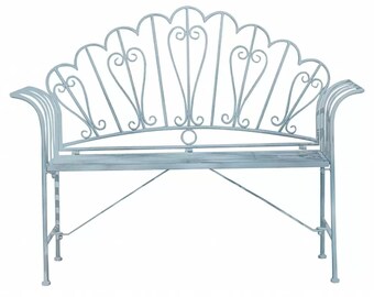 Pastel Blue Victorian Style Garden Bench, Vintage design, Love Seat, outdoor Furniture, patio, French, farmhouse rustic, distressed, mermaid