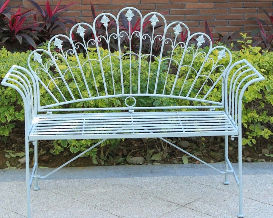Vintage Antique Grey Garden Bench, Love Seat, Garden Furniture, Patio