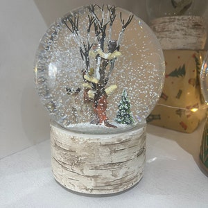 Woodland animal musical snow globe Christmas deers, Fox, birds, squirrel, Water Globe, nursery, living room decoration, enchanted forest