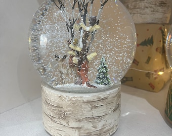 Woodland animal musical snow globe Christmas deers, Fox, birds, squirrel, Water Globe, nursery, living room decoration, enchanted forest