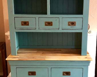 SOLD Solid hardwood Welsh dresser, top and bottom, complete unit, can be customised to any colour Belgrave Blue Rustoleum