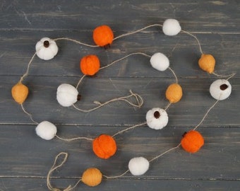 Woollen pumpkin string garland, 180cm, fall, halloween, autumn,