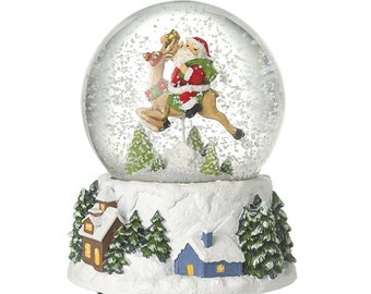 Snow globe, Santa, Reindeer, Glass, Forest, office, living room decoration, winter wonderland