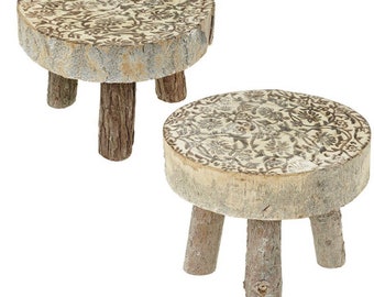 Set of 2 wooden rustic carved stools stools / side tables / kids step up / child's bedroom / garden seat