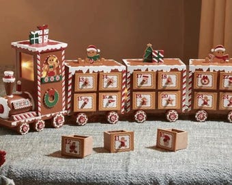 Traditional Wooden Christmas Advent Train Calendar, Count down to Christmas, Polar Express, Father Christmas