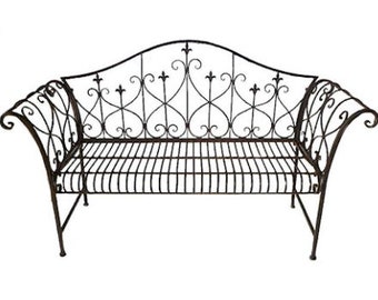 Black Rusty Fleur Vintage Metal Bench, Love Seat, Garden Furniture, patio bench, French style, farmhouse