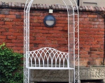 Vintage Garden Arch and Bench, Garden Furniture, patio bench, French style, farmhouse, steel, garden decor, outdoor display