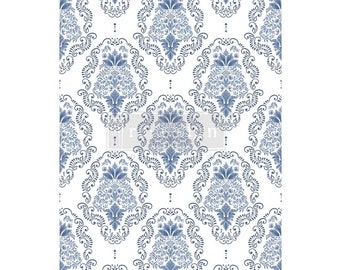 Decor Transfers - Kacha - Dana Damask, damask patterns, 24"x35" Re-Design with Prima, Chalk Mineral Paint, Furniture decor, handmade, blue
