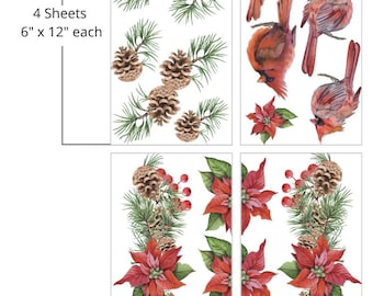 Belles and Whistles Furniture Decor Transfer Caroling Cardinals Small Transfer 4 Sheets - 6" x 12" each, Dixie Belle