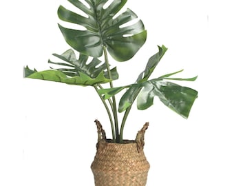 Potted Plant 68cm - Faux Cheese Plant in Rattan Basket Orn, artificial greenery, indoor outdoor use, decoration, easy care