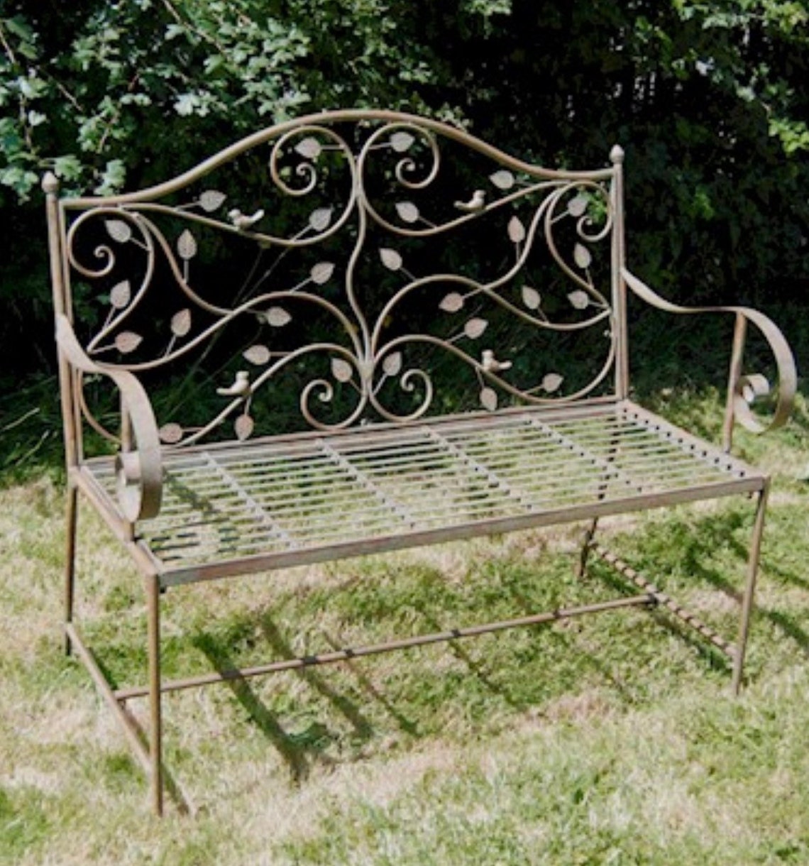 Green Rust Woodland Metal Garden Bench, Love Seat, Garden Furniture, patio bench, French scroll style, farmhouse, outdoor seating image 1