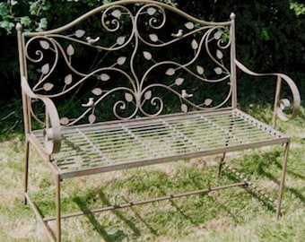 Green Rust Woodland Metal Garden Bench, Love Seat, Garden Furniture, patio bench, French scroll style, farmhouse, outdoor seating