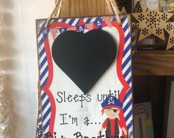 SALE Wooden sleeps until I'm a big brother countdown chalkboard, new baby, sibling gifts, gifts from baby bump, pregnancy due date countdown