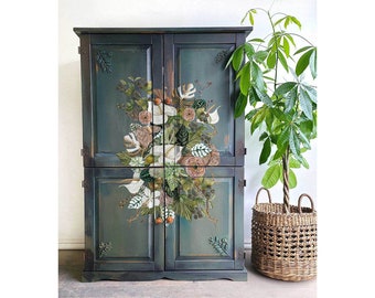 Anthurium Furniture Decor Transfer 24" x 35" Re-Design with Prima, Chalk Mineral Paint, floral, birds, branches