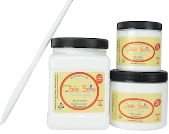 Cotton | Dixie Belle Paint | Pure White Chalk Mineral Paint | 236ml 8oz, 473ml 16oz, 946ml 32oz, Shabby Chic Furniture update makeover