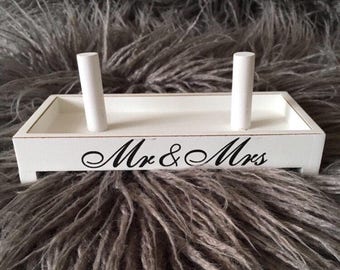 Mr & Mrs wooden wedding ring holder his and her wedding bands, display, prop, jewellery holder, shabby chic