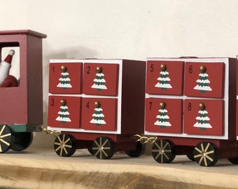 Traditional Wooden Christmas Advent Train Calendar, Count down to Christmas, Polar Express, Father Christmas