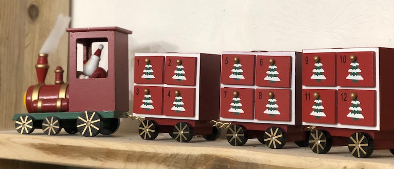 Traditional Wooden Christmas Advent Train Calendar, Count down to Christmas, Polar Express, Father Christmas