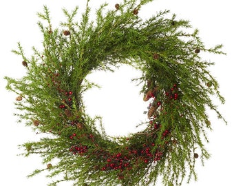 Pre Order - Extra large Christmas wreath decoration red berry and green spray with pine cones, 127CM wall or door hung, berries, greenary